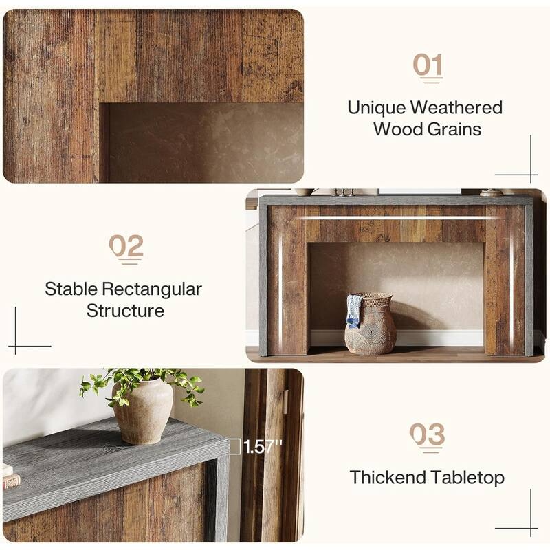 55.12 Inches Brown/ Grey Engineered Wood Entryway Table, Farmhouse Console Table for Living Room