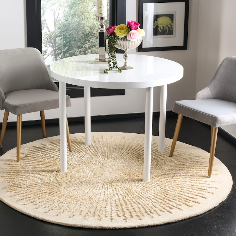 SAFAVIEH Handmade Soho Marsilia Burst New Zealand Wool Rug - 4' Round - Beige - Round