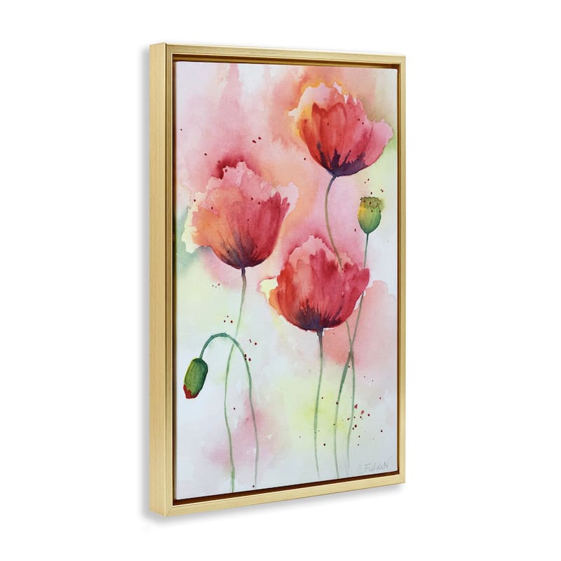 Stupell Red Poppies with Speckles Framed Floater Canvas Wall Art Design By Stephanie Fielden