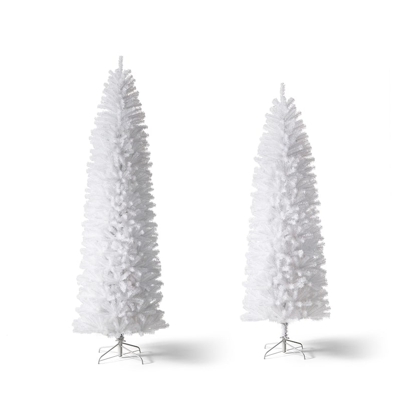 Glitzhome 7.5ft/9ft Shimmering Tinsel Pink Slim Pencil Fir Artificial Christmas Trees