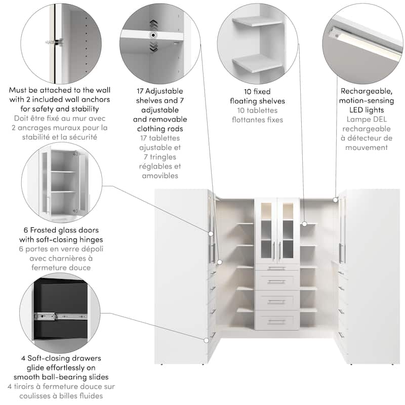 Bestar Florence 113W x 61D U Shaped Walk-In Closet System, Shaker