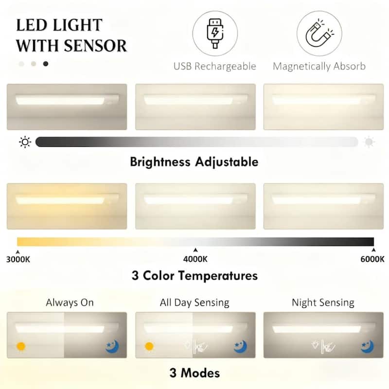 Nordic Style Kitchen Pantry with LED Lights, 6 Door Shelves, Drawer & 4 Adjustable Shelves