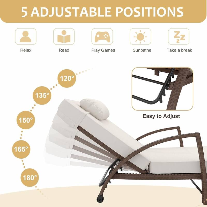 2-Piece Outdoor Rattan Patio Folding Chaise Lounge with Adjustable Backrest for Poolside, Backyard, Deck