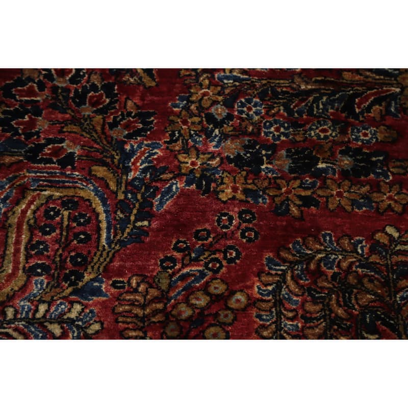 Hand Knotted Oriental 100% Wool Carpet Traditional Floral Red Sarouk Area Rug - 11' 9'' X 9' 1''
