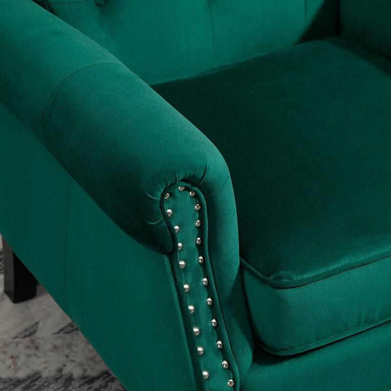 Transitional Wingback Accent Chair Armchair with Sturdy Wood Legs