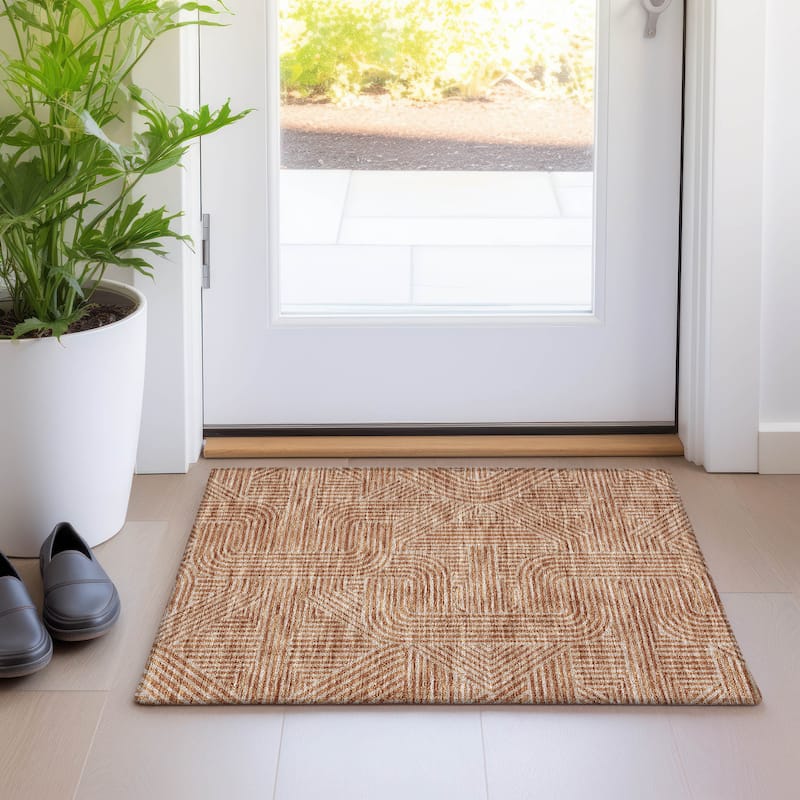 Premium Washable Super Soft Modern Geo Mayfield Rug - Terracotta - 1'8" x 2'6"