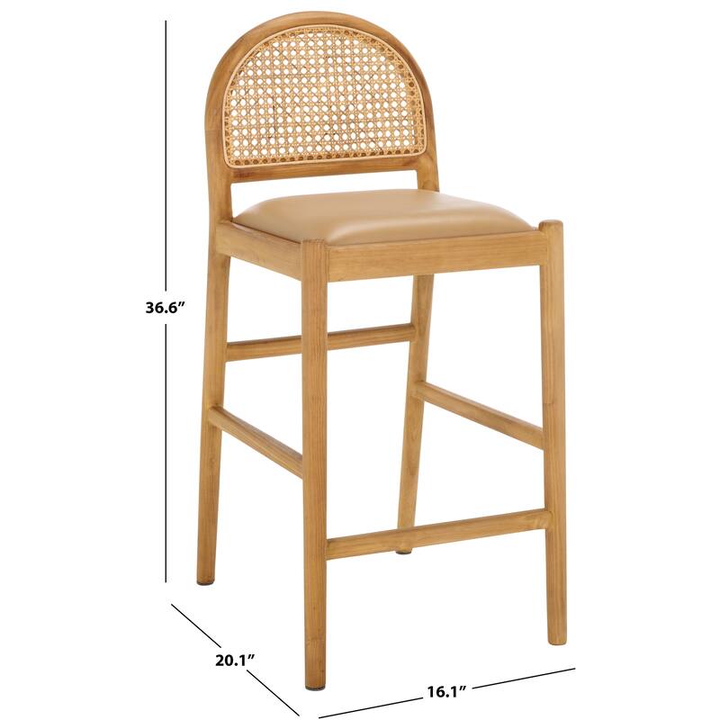 SAFAVIEH Couture Laylie Rattan And Leather 26-inch Counter Stool - 16"W x 20"D x 37"H