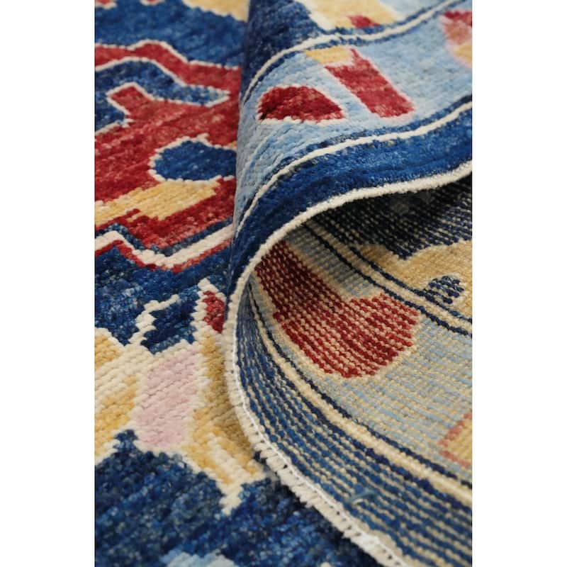 Hand Knotted Oriental 100% Wool Carpet Transitional Floral Navy Blue & Blues Oushak Area Rug - 6' 7'' X 5' 0''