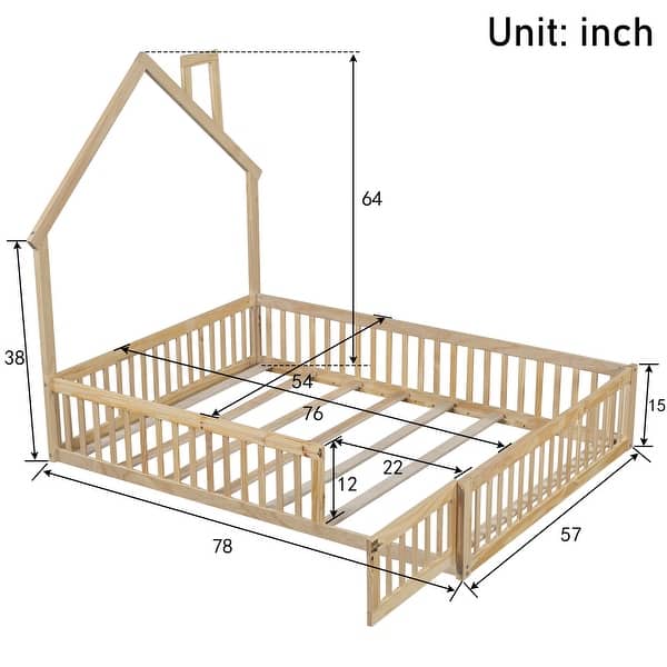 dimension image slide 0 of 2, Full Size Wood House Platform Bed with Guardrail