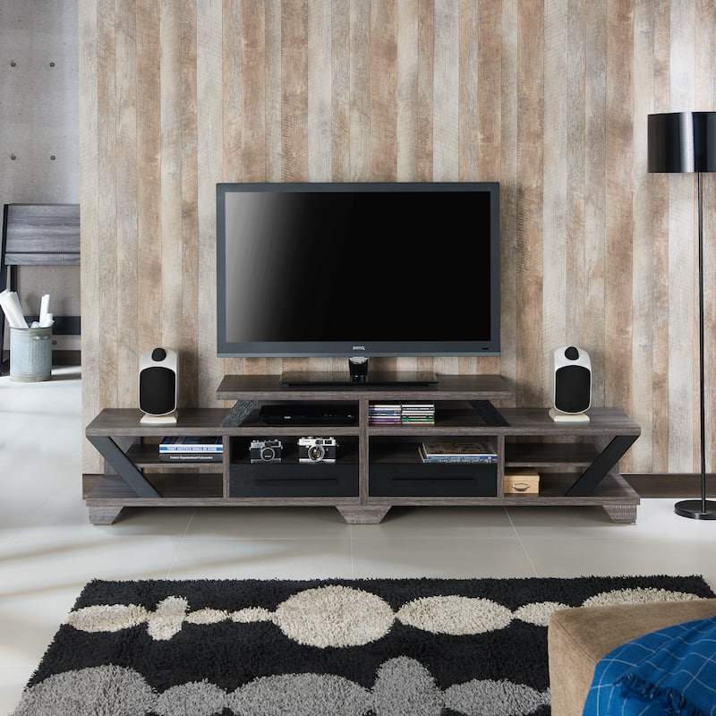DH BASIC Modern Gray 82" Wide Open Shelf Tiered TV Stand by Denhour