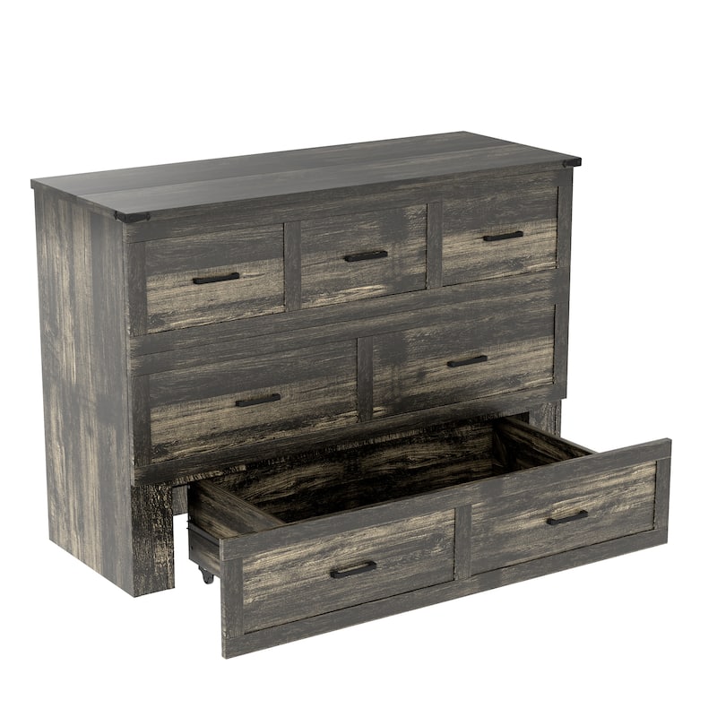 Queen Size Wood Murphy Bed with Charging Station and Drawer