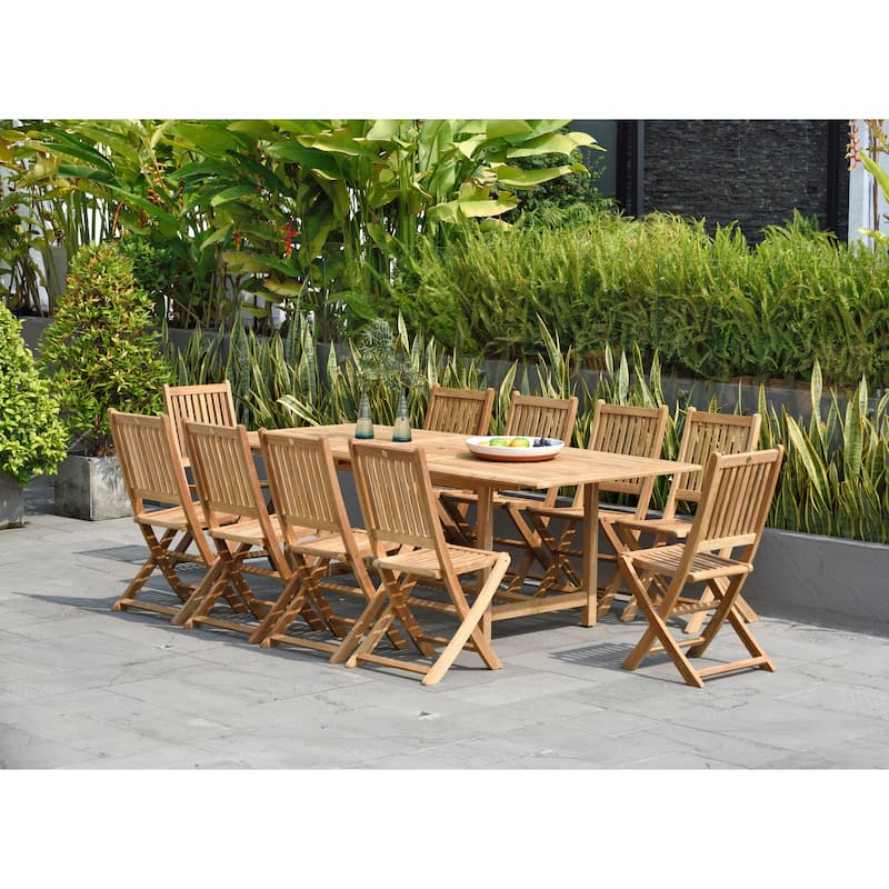 Amazonia 11 piece FSC Certified Teak Wood Outdoor Patio Dining Set - Seats 10 - 11 Piece - Brown