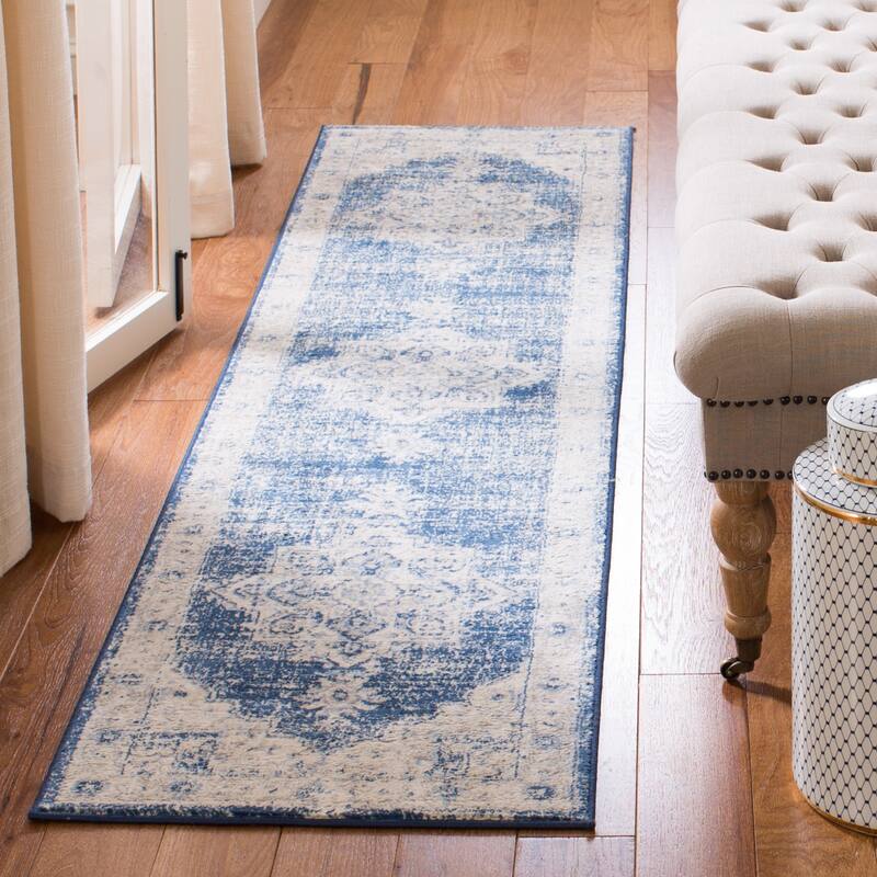 SAFAVIEH Brentwood Clara Traditional Oriental Medallion Rug - 2' x 18' Runner - Ivory/Navy