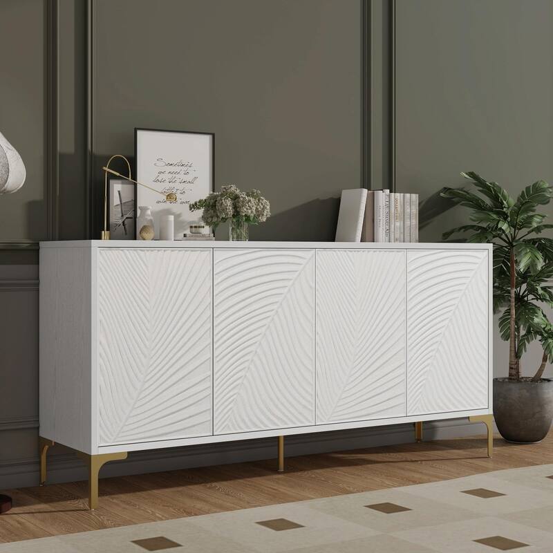 Unique Texture Four-Door Sideboard, Multi-Functional Storage Cabinet