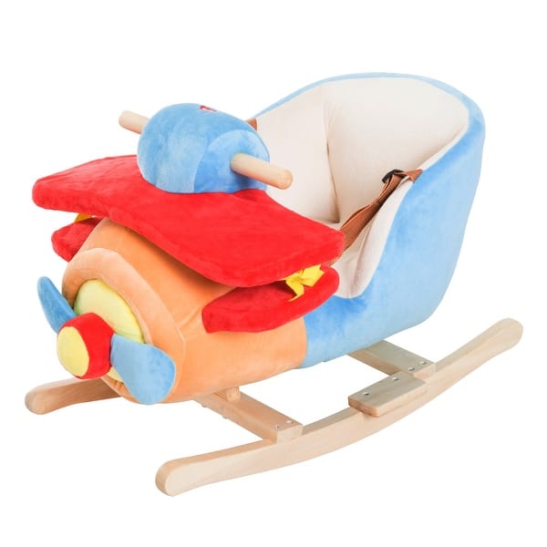 slide 2 of 9, Kids Rocking Horse, Wooden Plush Ride-on Plane Chair Toy with Lullby Song and Seat Belt for 18 Month + - Multicolor Multicolor