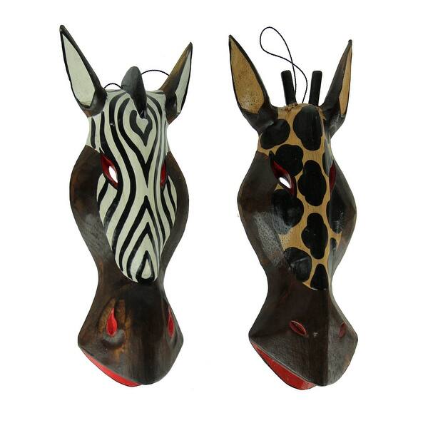 Shop Pair Of African Zebra And Giraffe Mask Wall Hangings 10 In 12 X 4 5 X 1 75 Inches Overstock 16941227