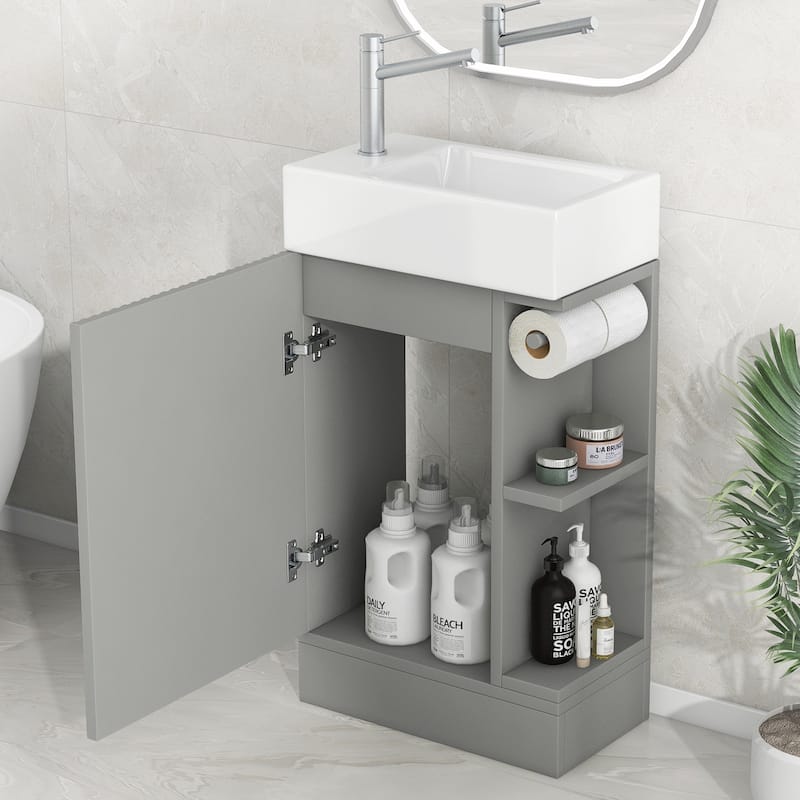 Roomfitters 18.6" Bathroom Vanity with Sink Cabinet with Two-Tier Shelf Left or Right Setup Slim Fit Design