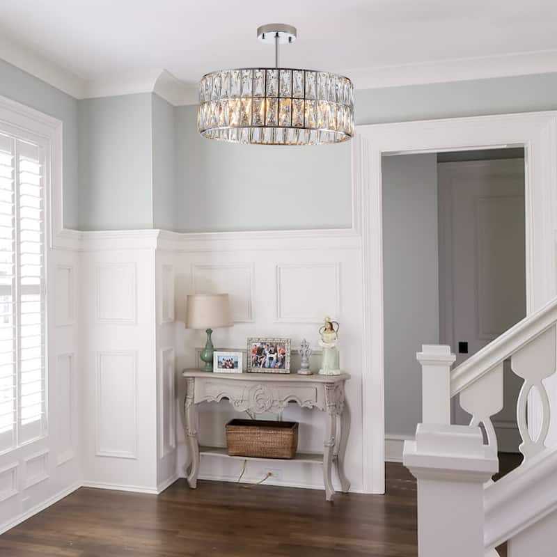 Crystal Chandeliers, 5-Tier Round Flush Mount Chandelier Light Fixture, Contemporary Ceiling Lighting