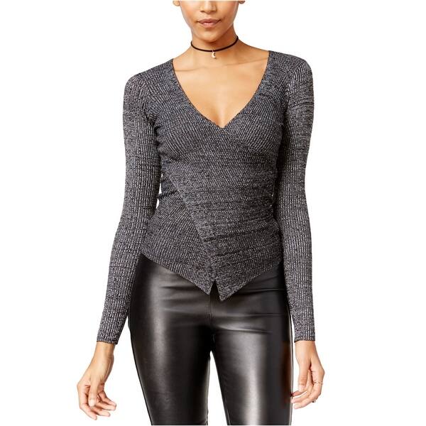 slide 1 of 3, Material Girl Womens Wrap-Front Ribbed Pullover Sweater