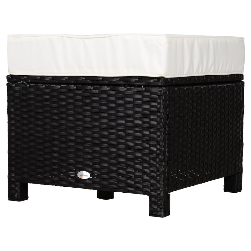 Outsunny Modern Rectangle Rattan Wicker Ottoman Footrest with Removable Cushion and Modern Design for Outdoor/Indoor Use