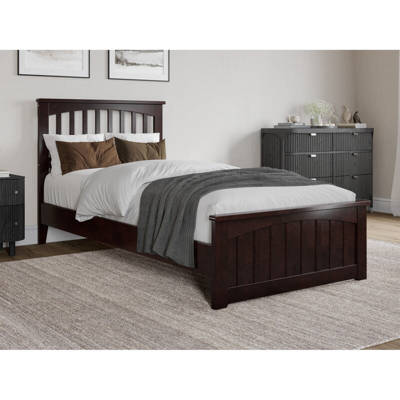 Becket Solid Wood Low Profile Platform Bed with Matching Footboard - Espresso - Twin XL