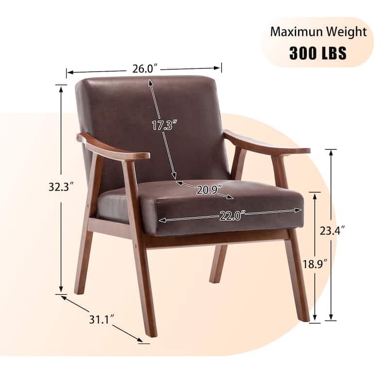 Mid-Century Accent Chair with Thick Cushion and Solid Wood Frame Wingback Chair (300lb Capacity)