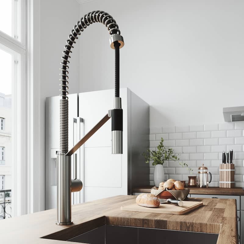 VIGO Livingston 24" H Single Handle Pull-Down Sprayer Kitchen Faucet - Without Extras - Stainless Steel