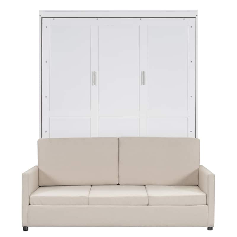 Multifunctional Queen Size Murphy Bed with Sofa and Cushion