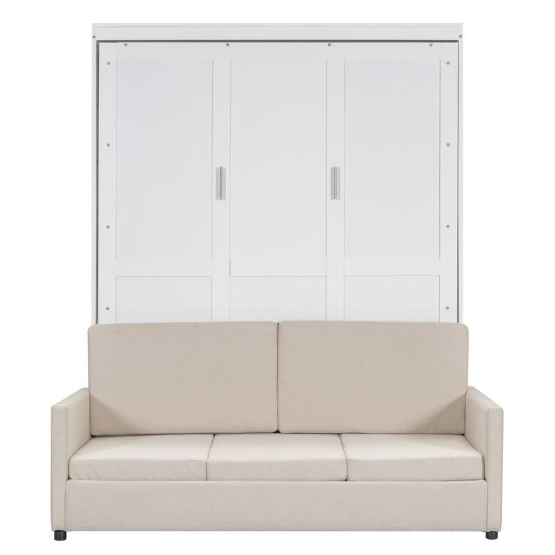 Queen Size Multifunctional Murphy Bed with Cushion and Storage
