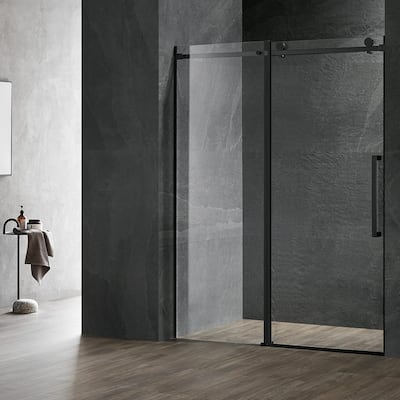 Serene Valley 48 x 74 Inch Square Rail Frameless Sliding Shower Door, Black - 48 x 74 inch