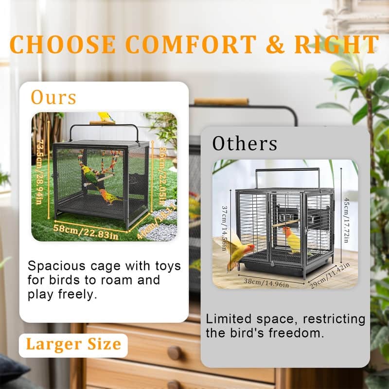 Wrought Iron Bird Travel Carrier Cage for Parrots Conures Lovebird Cockatiel Parakeets