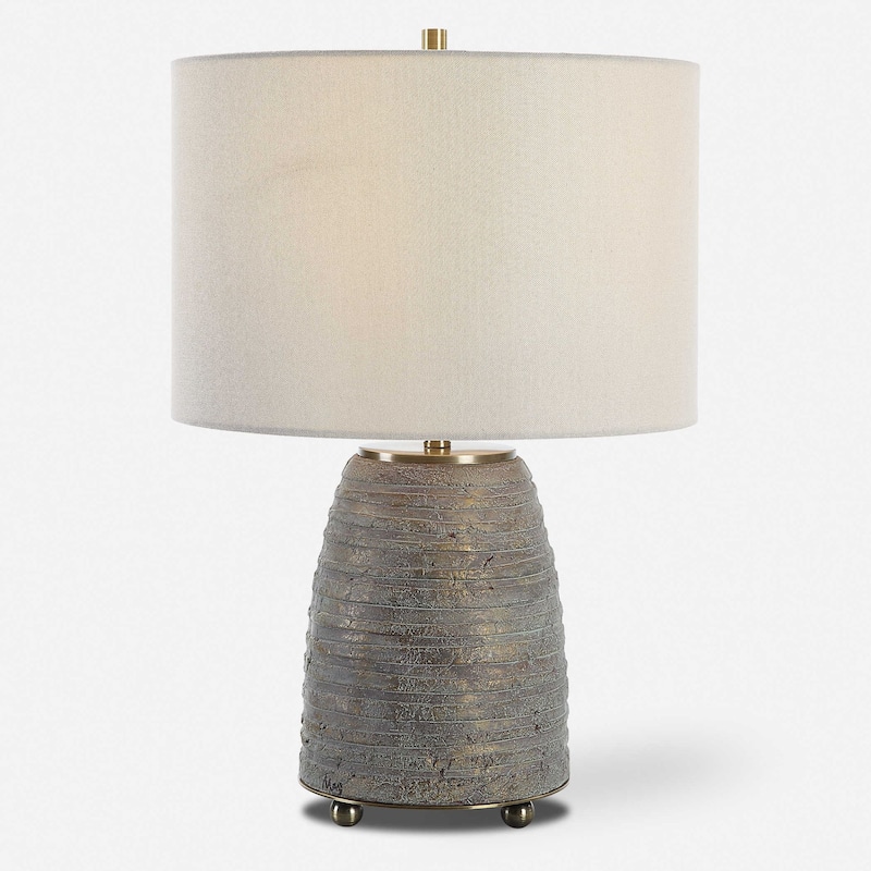 Textured Table Lamp with Drum Shade - 22.5" - Patina Green