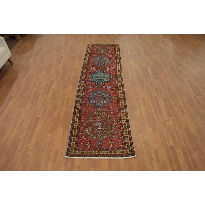 Hand Knotted Oriental 100% Wool Carpet Traditional Geometric Oranges & Rust Ardebil Runner Rug - 10' 11'' X 2' 11''
