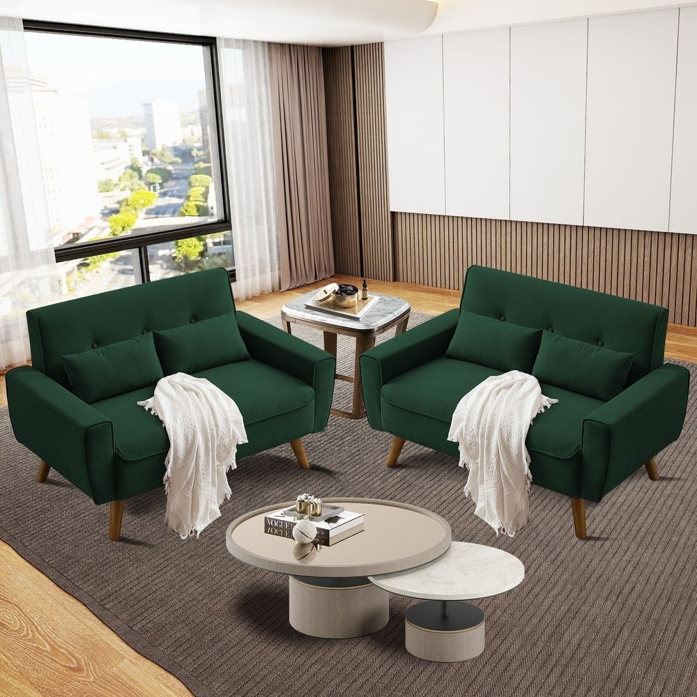 48.82" Small Tufted Loveseat Sofa 2 Set with Tapered Wood Legs