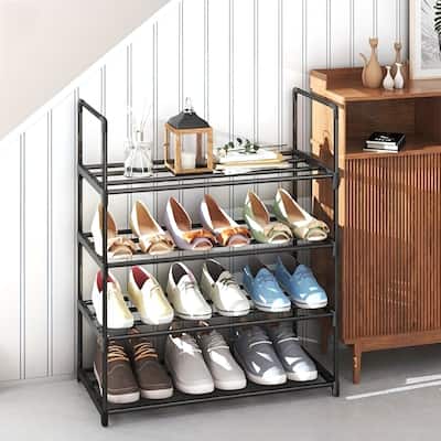 Black Heavy Duty Steel and Plastic Storage Rack Durable Multi Layer Organizer for Home and Office - 23.6” x 11” x 28”