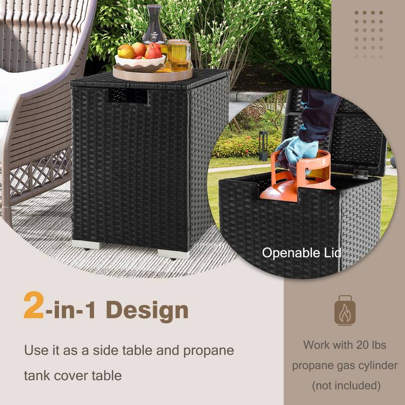 Gymax 16'' Rattan Propane Tank Cover Hideaway Side Table 20 lbs