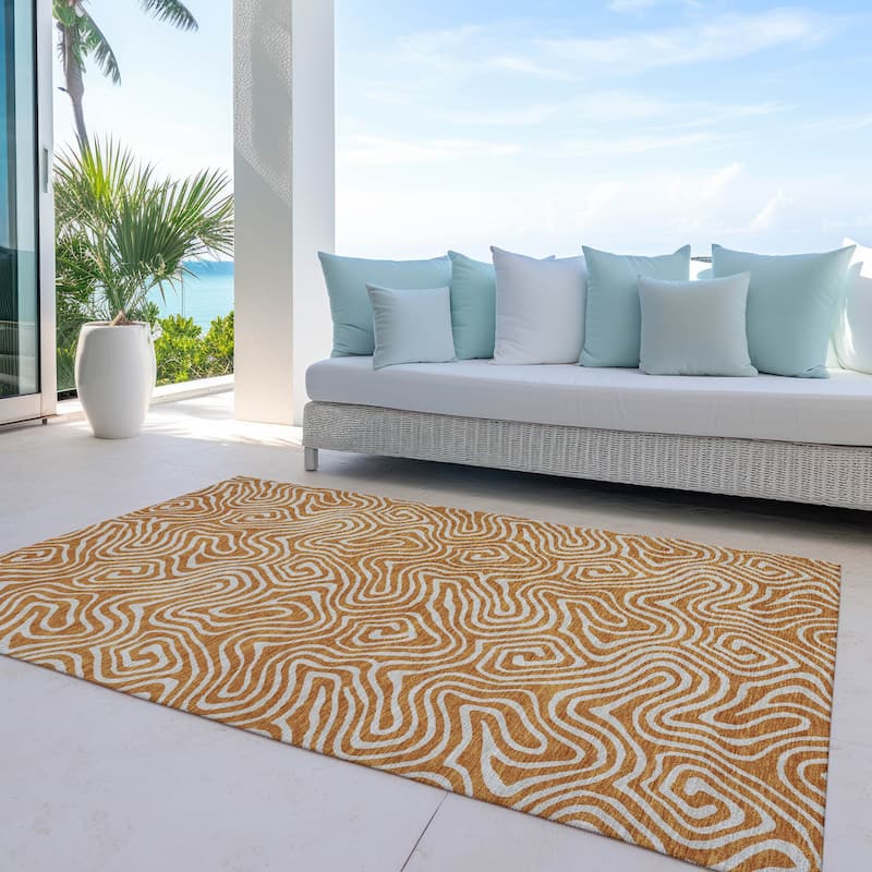Machine Washable Indoor/ Outdoor Modern Trance Chantille Rug