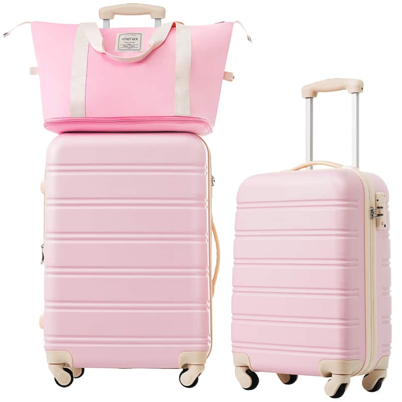 Hardshell Luggage Sets 2Pcs + bag Spinner Suitcase with TSA Lock Lightweight - Light Pink