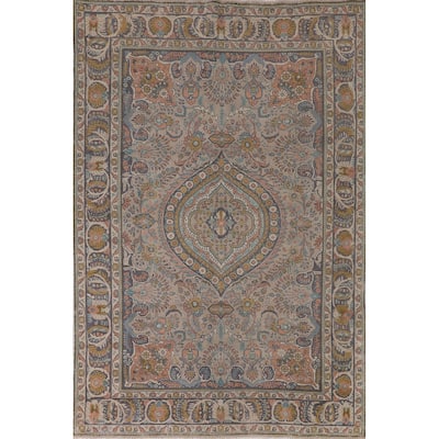 Floral Tabriz Persian Vintage Rug Hand-Knotted Wool Carpet - 6'6"x 9'9"