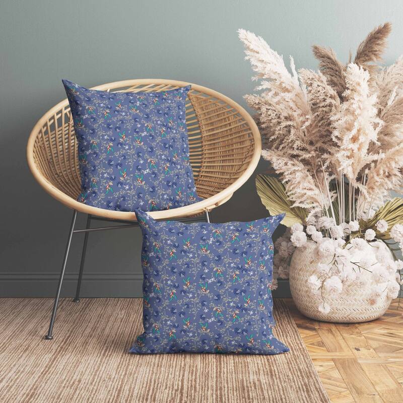 Songbird Flora Parade Indoor/Outdoor Reversible Throw Pillow Blue and Light