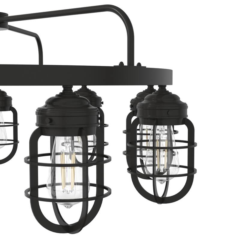 Hunter Starklake 9-Light Chandelier - Dining Room, Entry - Industrial, Wheel, Rustic, Caged