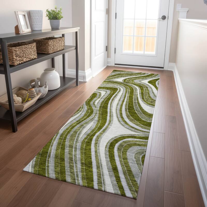Premium Washable Super Soft Modern Waves Mayfield Rug - Olive - 2' 3" x 7' 6" - Runner