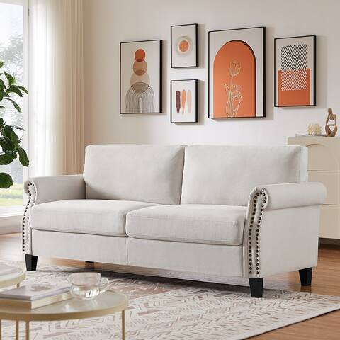 VANOMi 79.52''W Traditional Flared Arms Sofa with Hand-applied Nailhead Trim, Solid Chenille