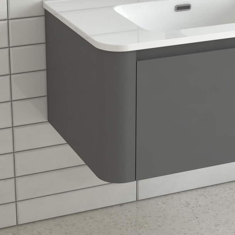 30" Wall Mounted Bathroom Vanity with Basin Floating Vanity Drawer Bathroom Cabinet with White Ceramic Integrated Basin