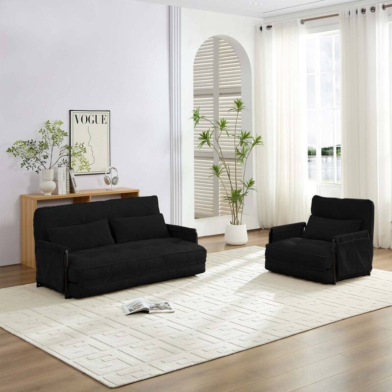 Mixoy Muti-Functional Folding Floor Sofa Bed,Lazy Sofa with Pillows,6 Position Adjustable Backrest-2+1 - 2+1 - Black