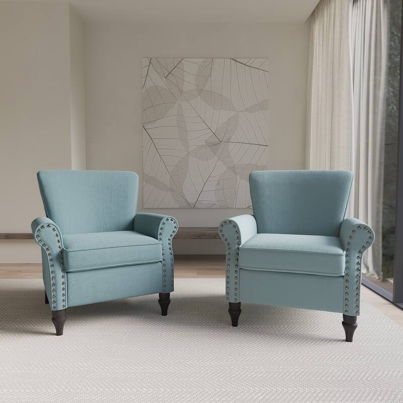 Living Room Armchair with Nailhead Trim - 29.9"W x 29.9"H x 32.9"D - Light Blue-2Pack
