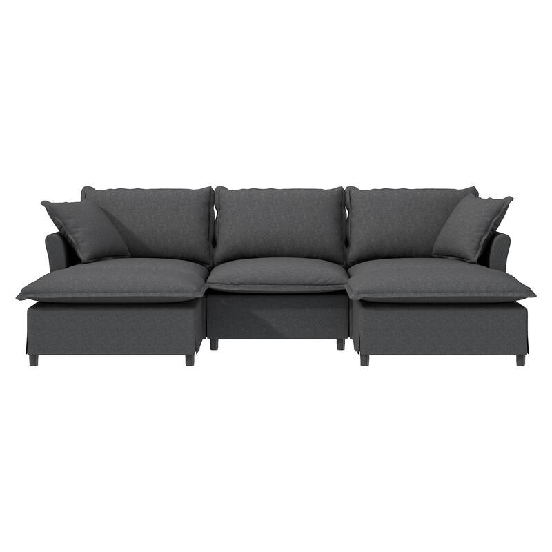 Chenille Sectional Sofa U Shaped Cloud Couch Set w/Ottoman, Pillows