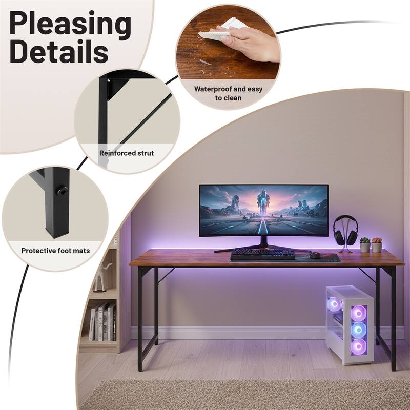 Computer Desk, 40-63 Inch Home Office Desk, Gaming Writing Work from Home Study Desk, Large Legroom, Sturdy Metal Frame