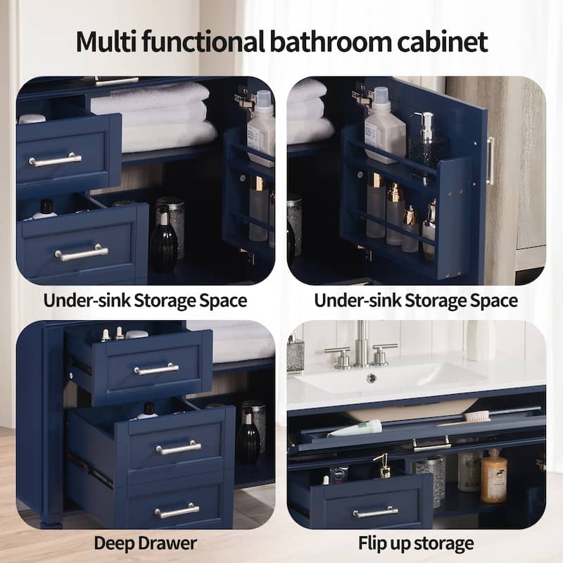 Modern 36" Freestanding Bathroom Vanity Cabinet Wood Frame with Ceramic Sink and Divided Drawers