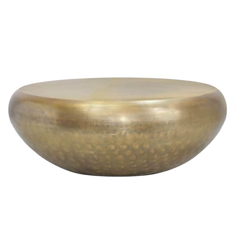 Pasargad Home Helios Drum Shape Coffee Table - W39" x D34.5" x H14.5" - Brass
